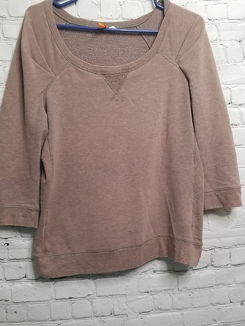 Sunday Sweatshirt Mauve Brown Scoop Neck Large Pleated Shoulders EUC HD4829